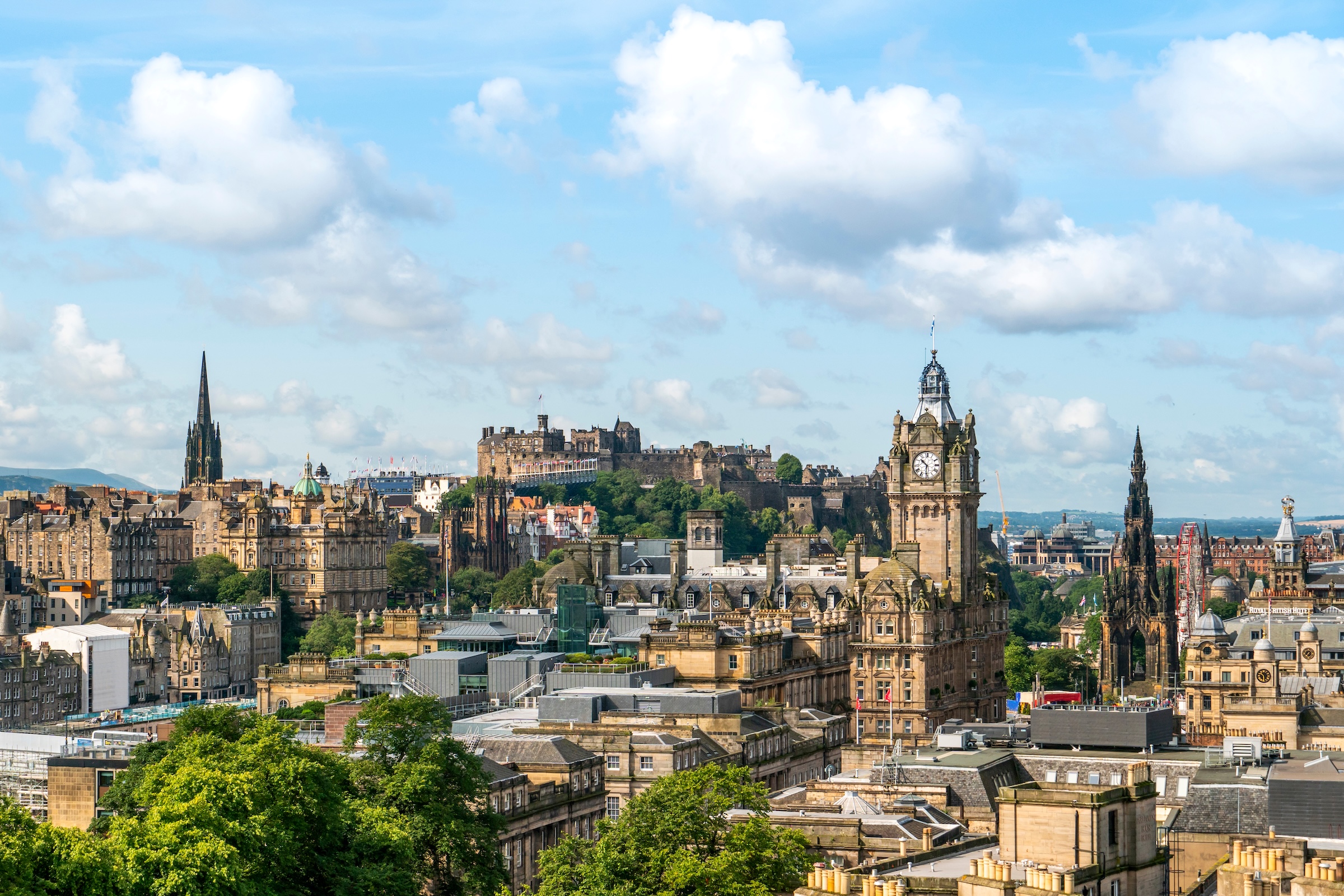 View over Edinburgh with the castle and Old Town